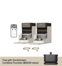 Petlibro automatic pet feeder duo in beige with smartphone app control, includes free Dockstream cordless fountain.