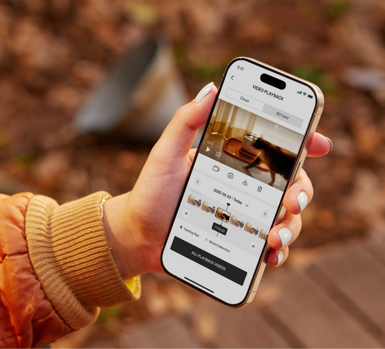 Petlibro mobile app showing video playback of pet activity with motion detection and feeding plan features on smartphone screen