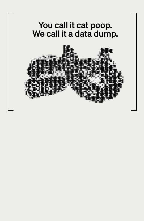 Petlibro graphic image with black text and pixel art motorcycle made of numbers, highlighting data humor for cat owners