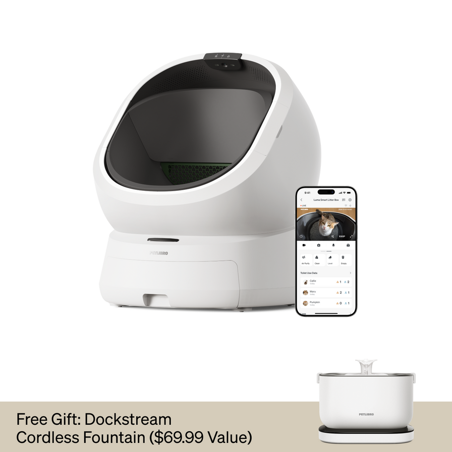 Petlibro Luma、Petlibro Luma odor control luma smart litter box, white automatic self cleaning cat litter box with app; litter box deodorizer gift fountain.
