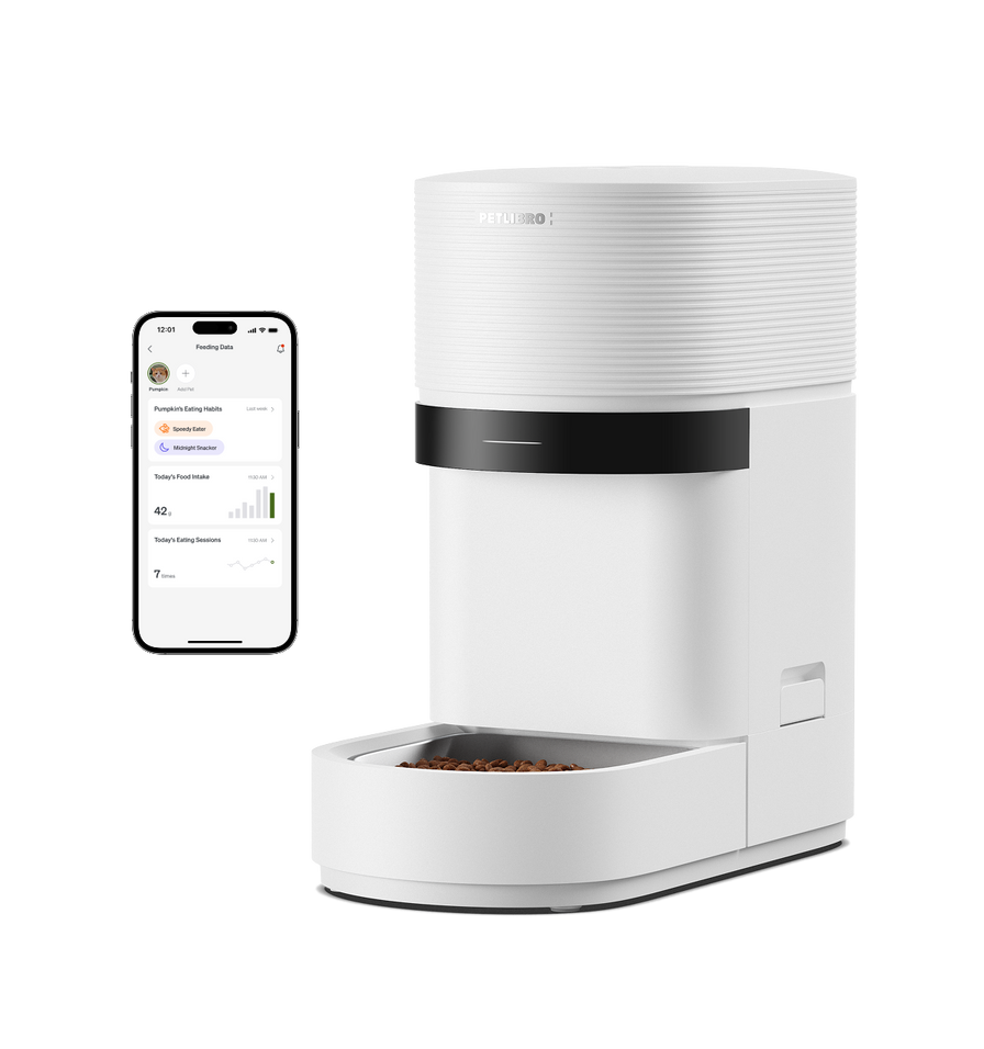 Petlibro pet feeder for multiple cats, white rfid cat feeder with bowl and app proof of feeding, cat feeder portion control, reliable wifi cat feeder with camera
