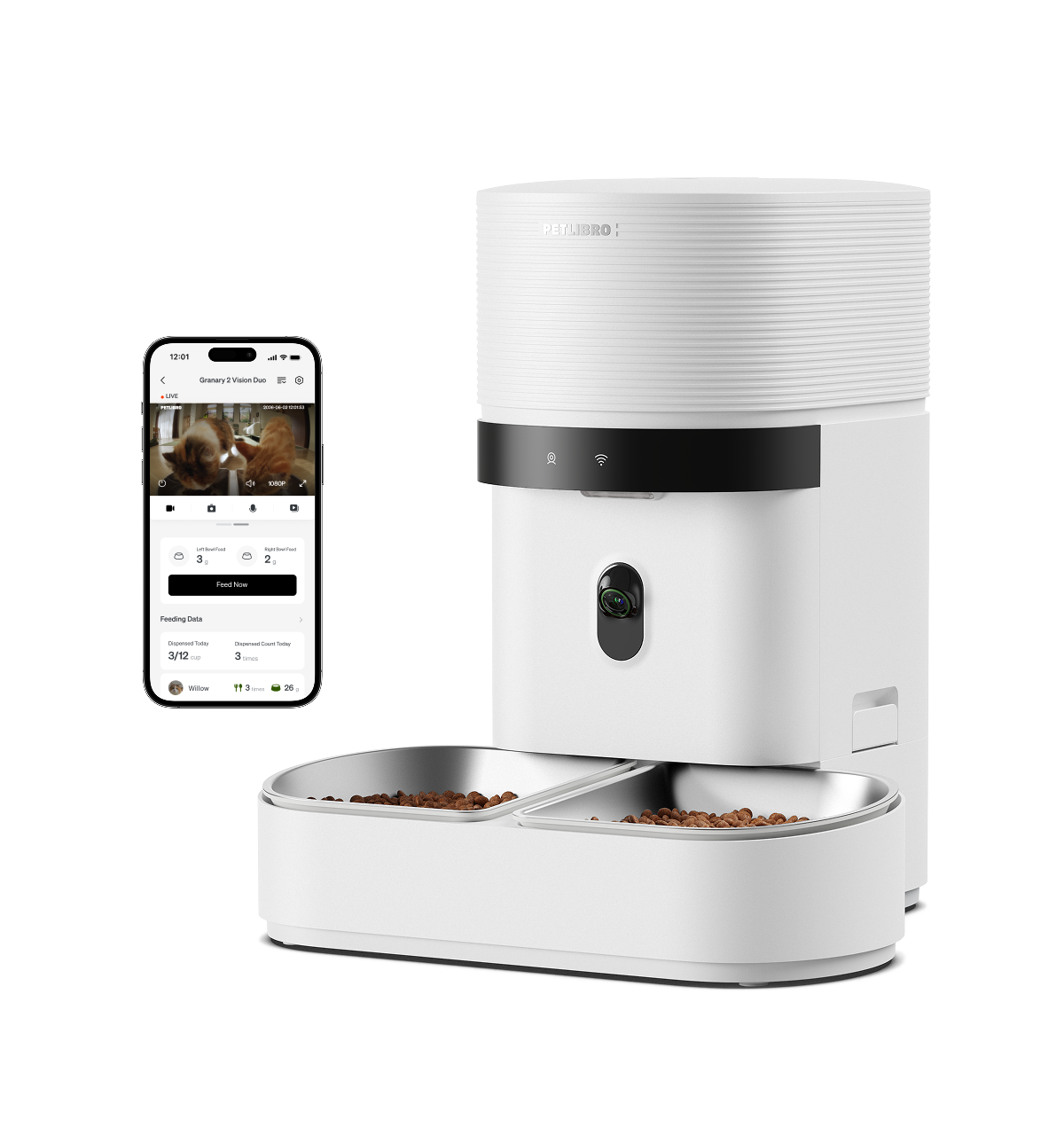 Petlibro pet feeder for multiple cats, rfid cat feeder with camera app for proof of feeding and cat feeder portion control, reliable wifi cat feeder