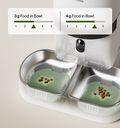 Petlibro rfid cat feeder, pet feeder for multiple cats with dual bowls showing 3g vs 4g portion control kibble levels