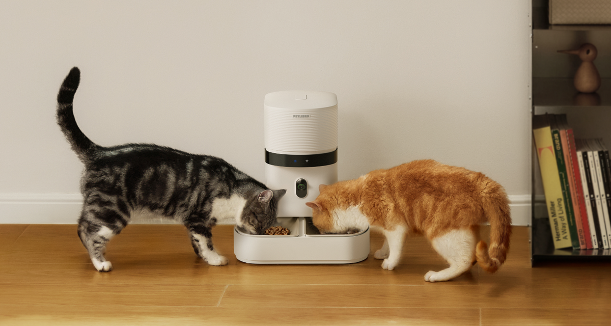 Petlibro rfid cat feeder, pet feeder for multiple cats; two cats eat from dual bowls, smart cat feeder with camera for portion control