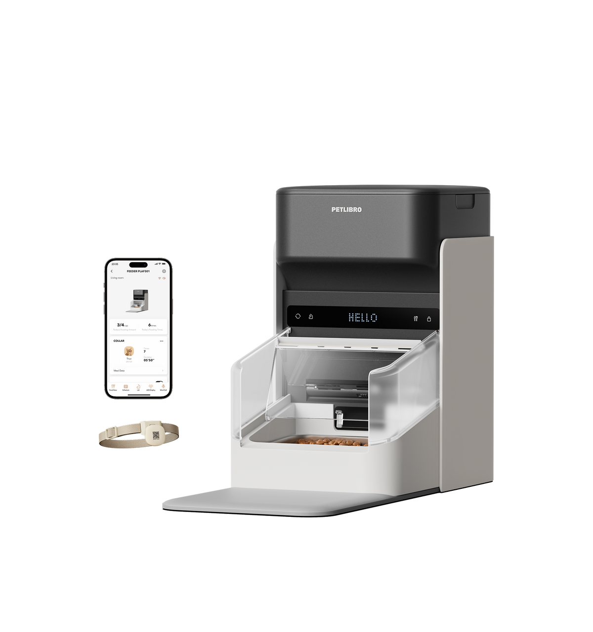 PETLIBRO One RFID Smart Feeder with its collar tag and companion app