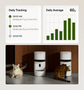 Petlibro rfid cat feeder pet feeder for multiple cats, smart cat feeder with camera; cats eating by white feeders, tracking chart 60g