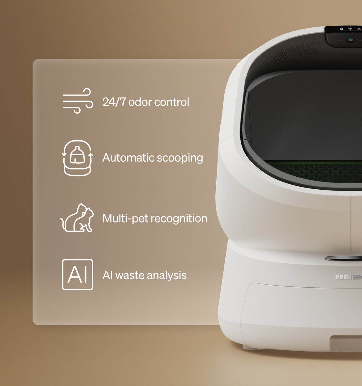 Petlibro Petlibro Luma odor control luma smart litter box, white automatic self cleaning litter box with 24/7 odor control icons