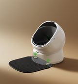 Petlibro modern white automatic self-cleaning cat litter box with detachable black textured mat and green locking clips