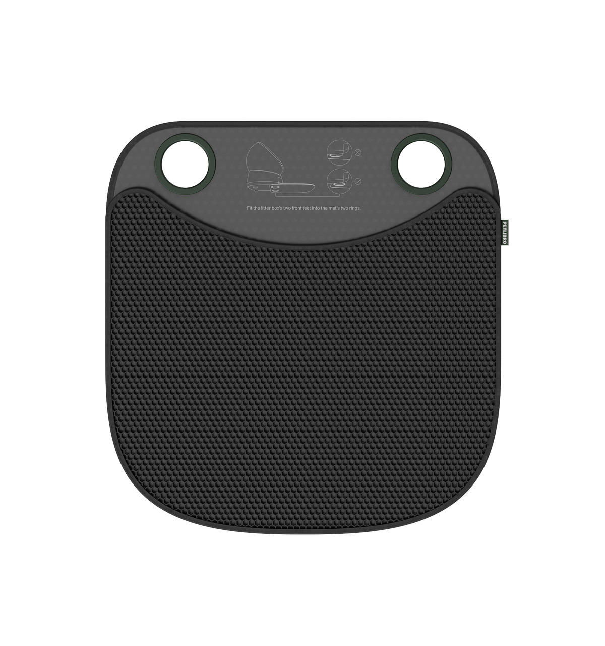 Petlibro black textured silicone litter mat with two circular cutouts and anti-slip backing for cat litter control