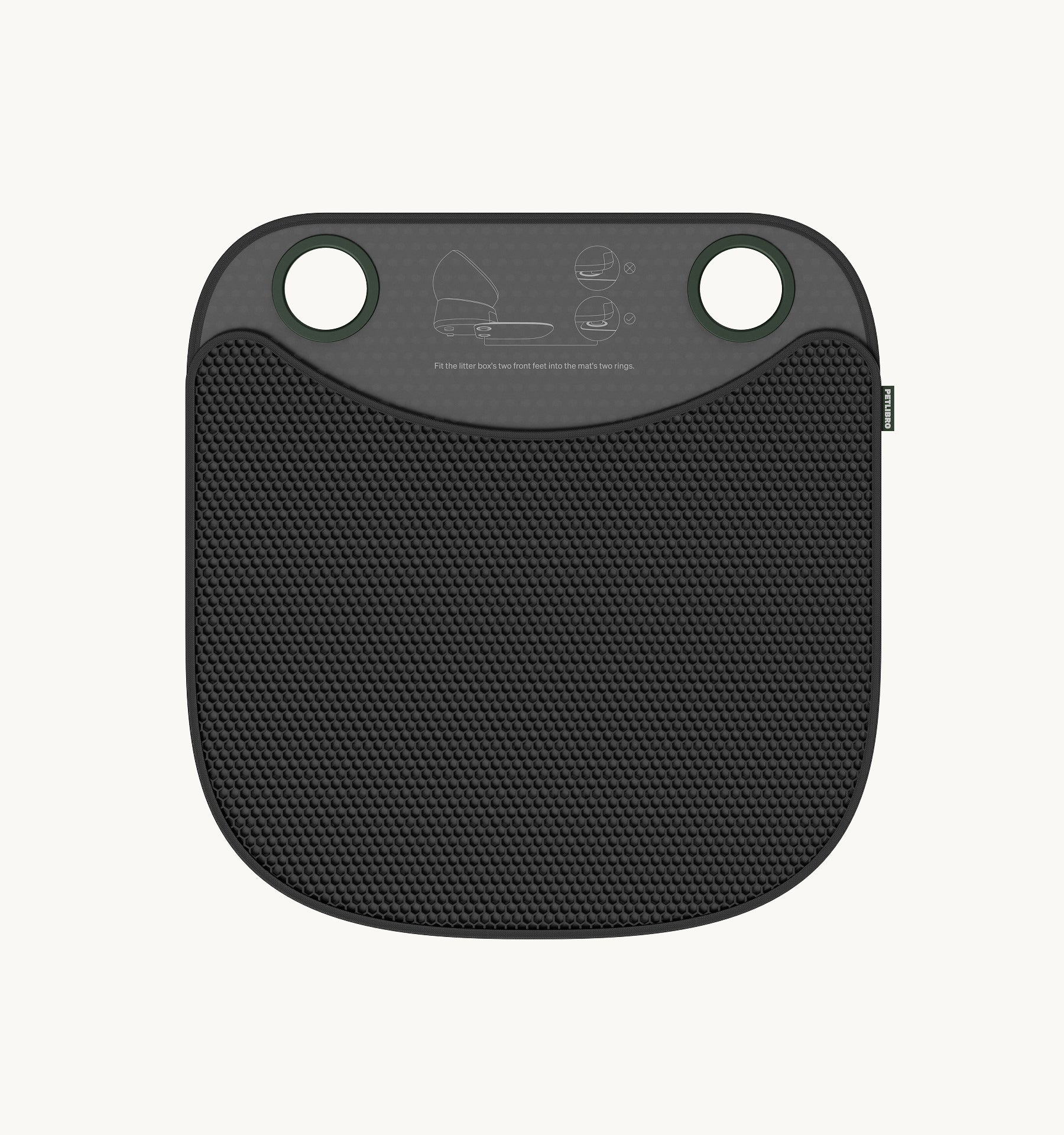 Petlibro black textured cat litter mat with two circular openings and anti-slip backing for trapping litter debris