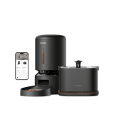 Petlibro PETLIBRO pet fountain for cat, black water fountain with app-controlled feeder and kibble bowl set on black background