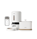 Petlibro PETLIBRO pet fountain and smart cat feeder set in white, with app control shown on smartphone screen