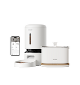 Petlibro PETLIBRO pet fountain and smart cat feeder set in white, with app control shown on smartphone screen