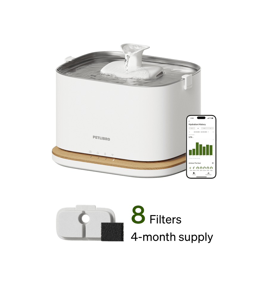 Petlibro white pet water fountain with app screen; Multi-Cat Feeding pet feeder for multiple cats, rfid cat feeder