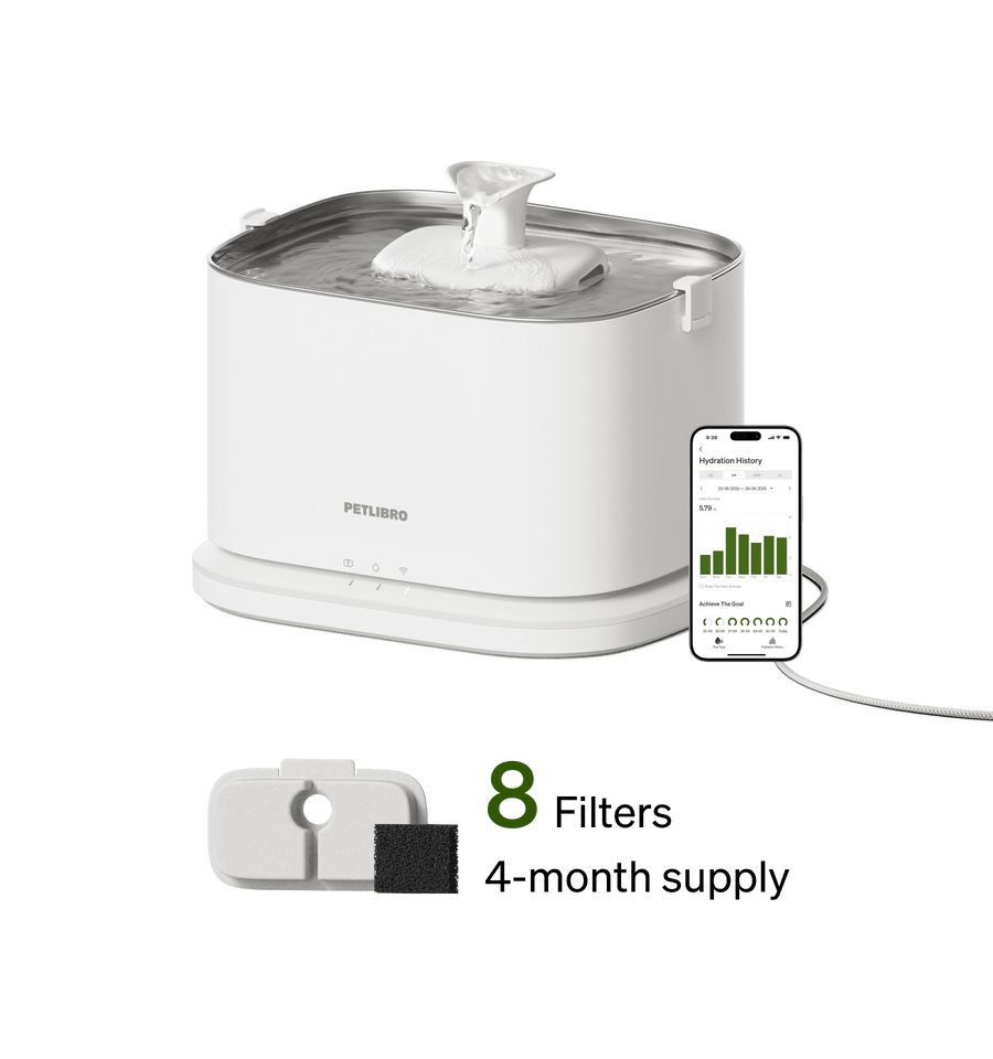 Petlibro white pet water fountain with app screen; Multi-Cat Feeding pet feeder for multiple cats, rfid cat feeder keywords