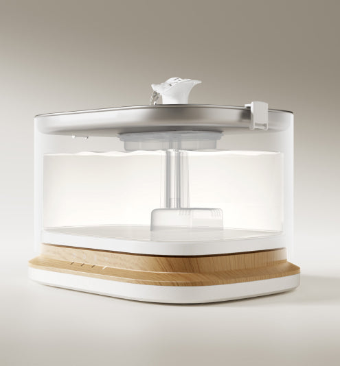 Petlibro PETLIBRO pet litter box, clear round enclosure with white lid and wood-look base, modern cat toilet design
