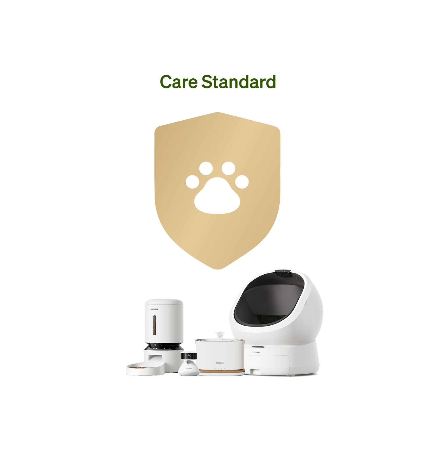 Petlibro pet care set with automatic feeder, water fountain, smart camera, and self-cleaning litter box in white and black