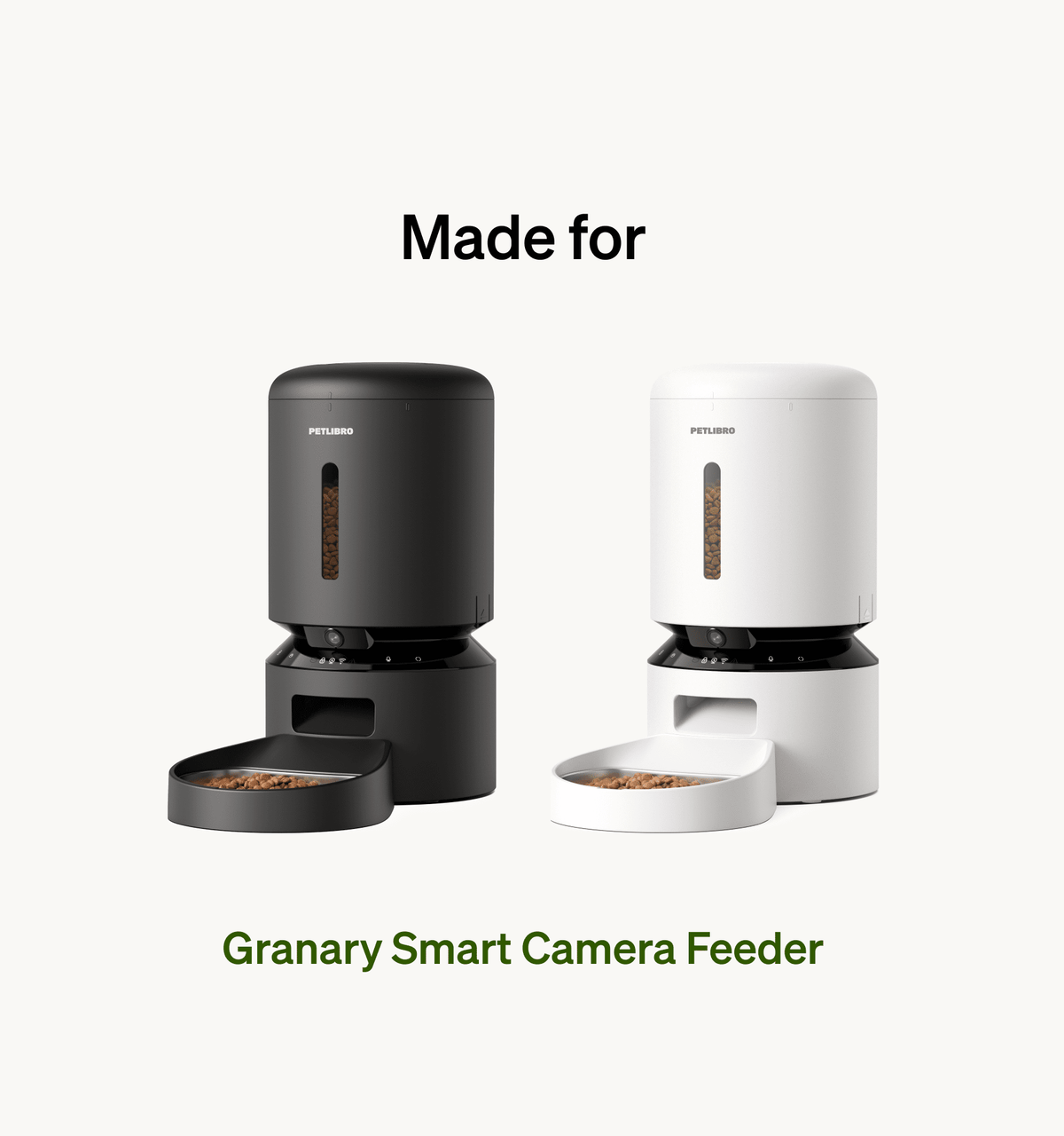 Petlibro Granary smart camera cat automatic feeder in black and white with bowl; PETLIBRO pet fountain compatible setup
