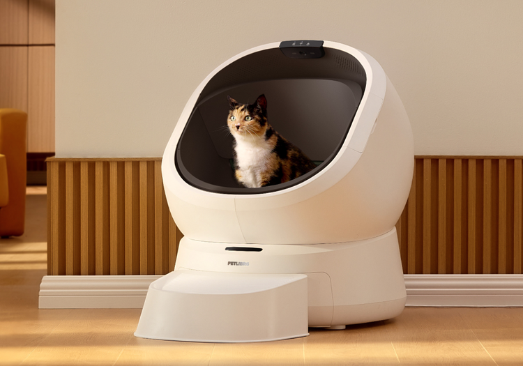 Petlibro Petlibro Luma odor control luma smart litter box, white automatic self cleaning cat litter box with cat inside, step and deodorizer