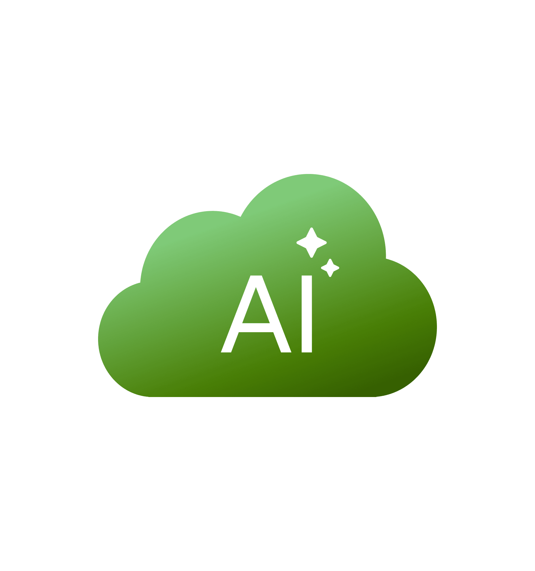 Petlibro green cloud-shaped icon with white "AI" text and two sparkle symbols on a transparent background