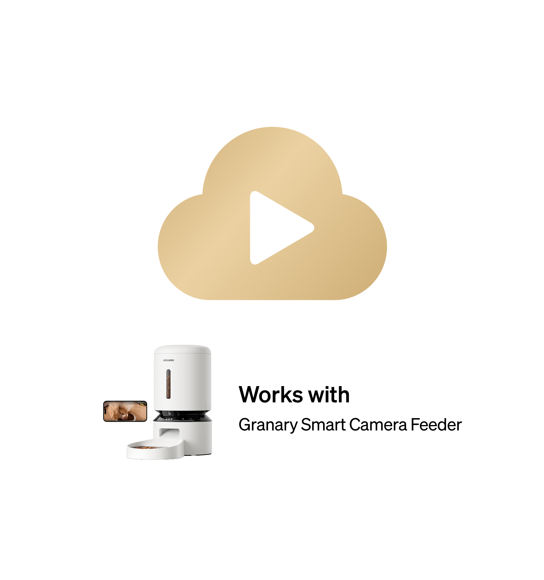 Petlibro white automatic pet feeder with food storage, bowl, and smartphone video monitoring feature