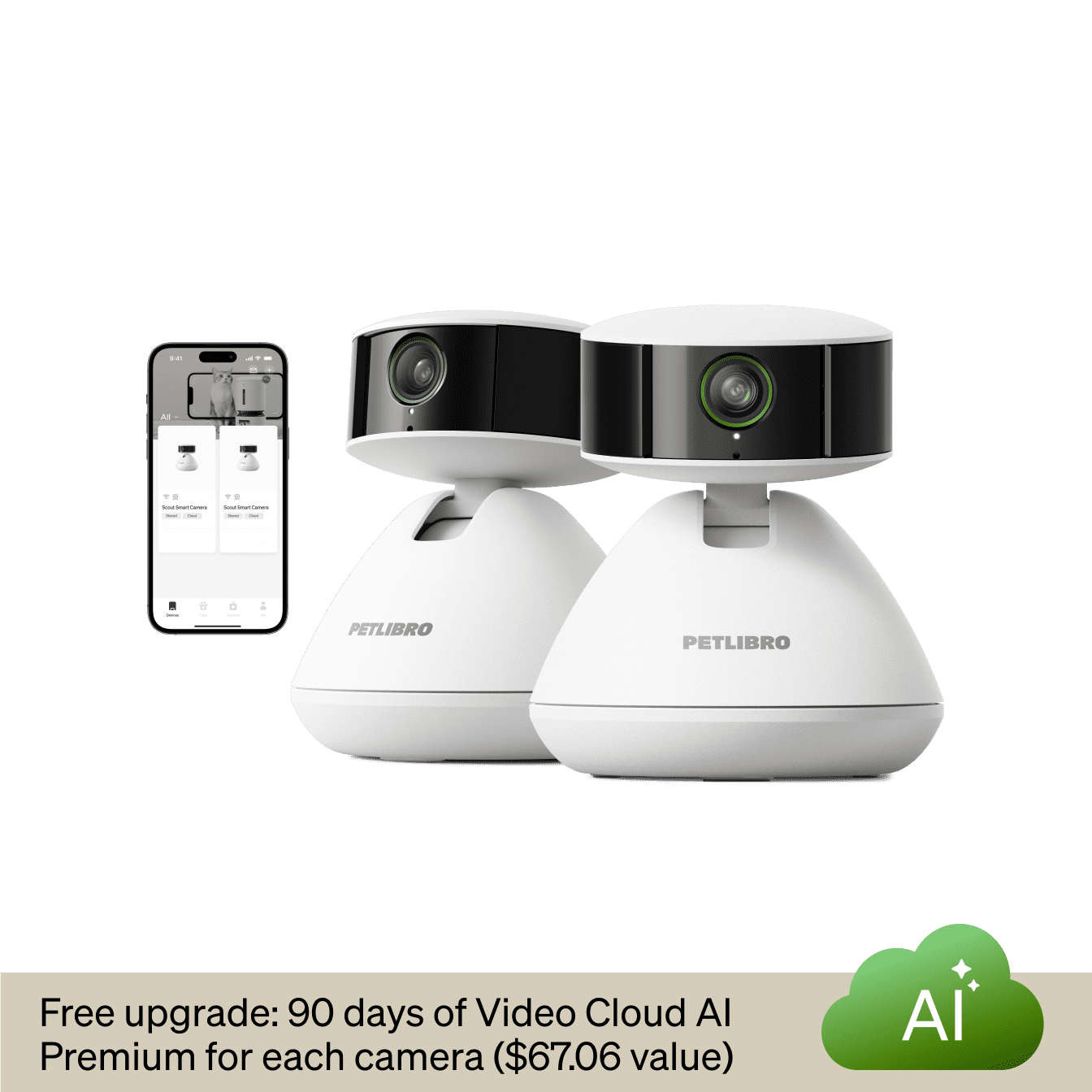 Petlibro PETLIBRO pet camera bundle with app preview, not a litter box; indoor cat monitoring on white smart cameras